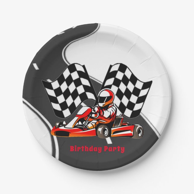 Go Kart Racing Boy Birthday Party Pappteller (Vorderseite)