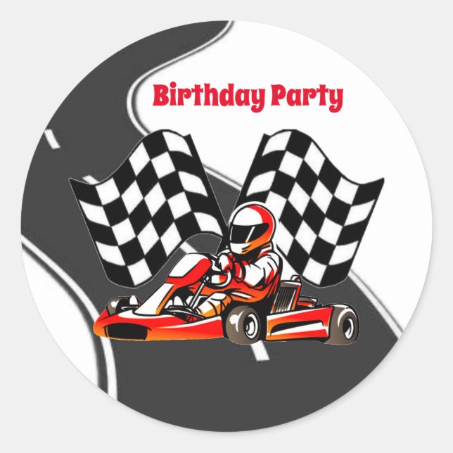 Go Kart Racing Boy Birthday Party Runder Aufkleber (Vorderseite)