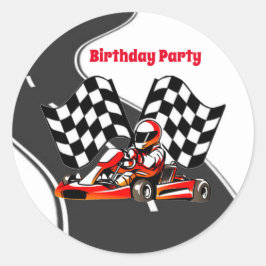 Go Kart Racing Boy Birthday Party Runder Aufkleber