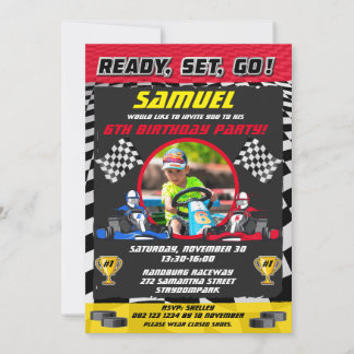 Go Kart Racing Car Boy / Girl Foto Geburtstagspart Einladung
