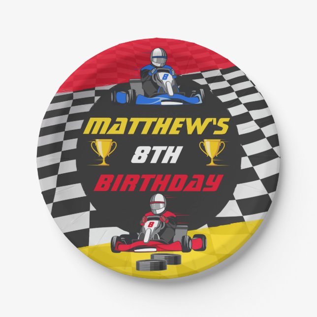 Go Kart Racing Car Geburtstagsparty Pappteller (Vorderseite)