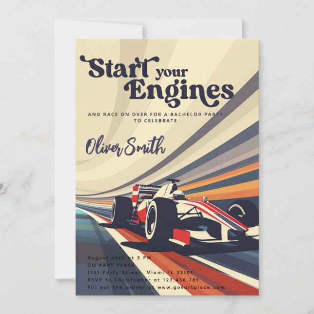 Go Karting Go Kart Racing Auto Bachelor Party Einladung (Vorderseite)