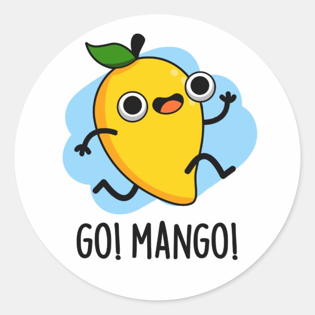 Go Mango Funny Running Mango Pun Runder Aufkleber (Vorderseite)