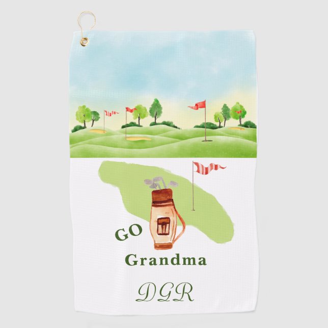 Go Oma Grüntöne Bag Clubs Monogram Golf Handtuch (Vorderseite)