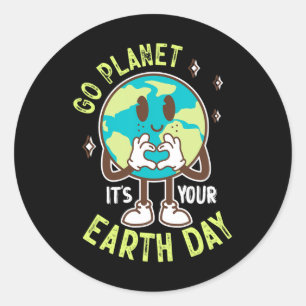 Go Planet Ihre Erde Tag Niedlich Kawaii Earth Boy Runder Aufkleber