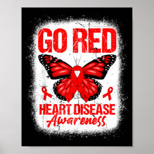 Go Red Butterfly & Red Ribbon Herzkrankheit Be Poster