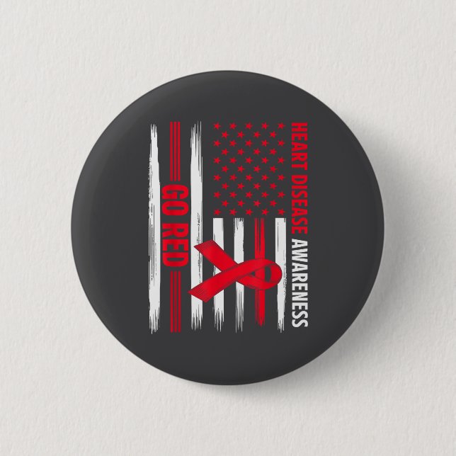 Go Red Heart Disease American Flag Heart Disease A Button (Vorderseite)