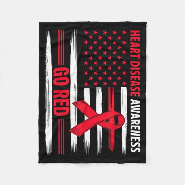 Go Red Heart Disease American Flag Heart Disease A Fleecedecke (Vorderseite)