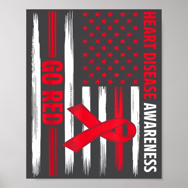 Go Red Heart Disease American Flag Heart Disease A Poster (Vorne)