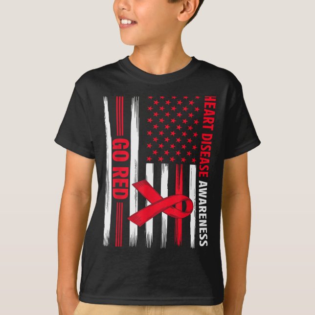 Go Red Heart Disease American Flag Heart Disease A T-Shirt (Vorderseite)