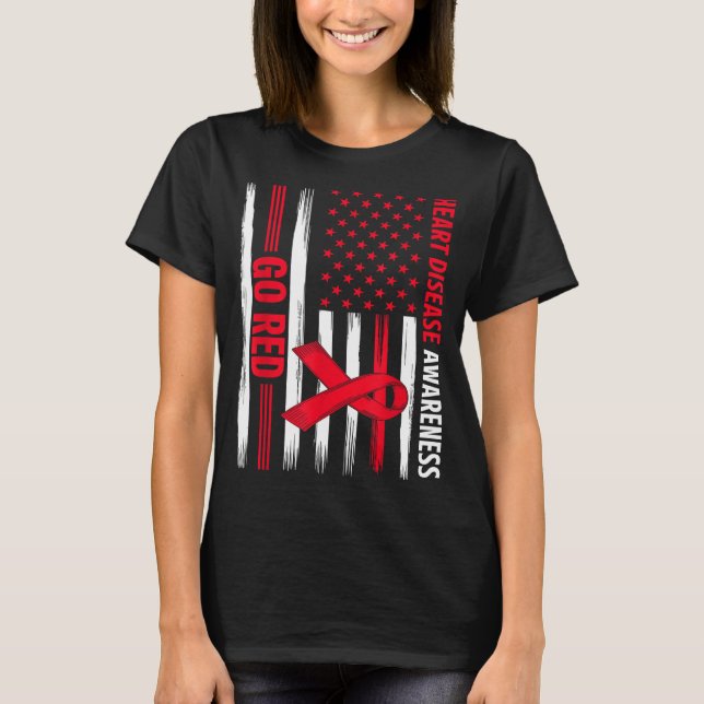 Go Red Heart Disease American Flag Heart Disease A T-Shirt (Vorderseite)