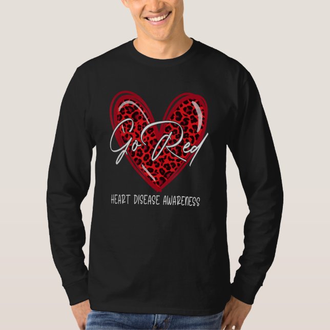 Go Red Leopard Heart Disease Awareness Warrior Feb T-Shirt (Vorderseite)