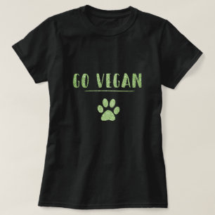 Go Vegan Animal Paw Imitats Green Glitzer Typograf T-Shirt
