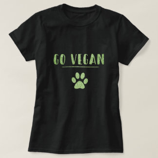 Go Vegan Animal Paw Imitats Green Glitzer Typograf T-Shirt