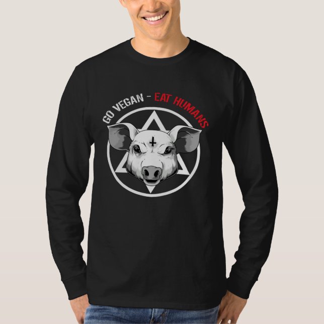 Go Vegan Eat Humans  Satanic Vegan Pig T-Shirt (Vorderseite)
