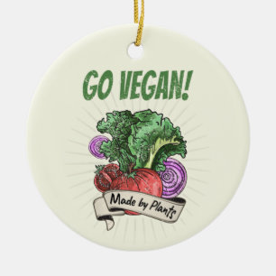 Go Vegan Made by Veggie vintage vegetarians Keramik Ornament