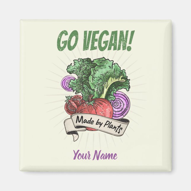 Go Vegan Made by Veggie vintage vegetarians Magnet (Vorne)