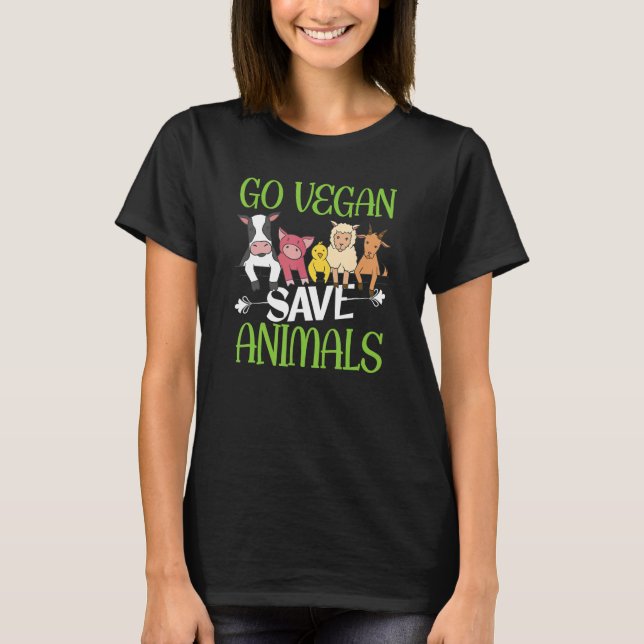 Go Vegan Save Animals  Vegan Vegetarian T-Shirt (Vorderseite)