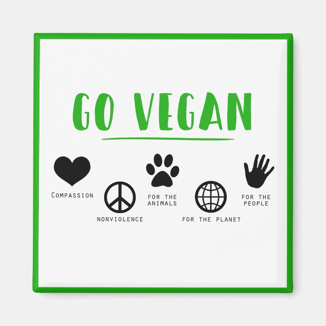 Go Vegan Slogan Zitat Menschen, Planet, Tier Magnet (Vorne)