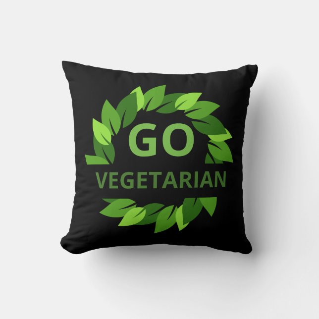 Go Vegetarier, Vegan, Veganismus Grün Blätter Schw Kissen (Vorderseite)