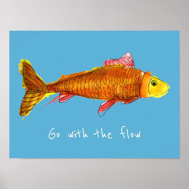Go with the flow cute goldfish poster (Vorne)
