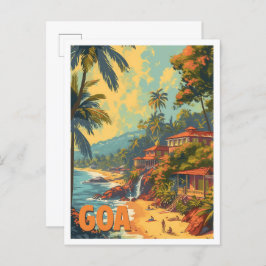 Goa Beach India Kunstreise Illustration Postkarte