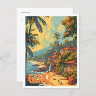 Goa Beach India Kunstreise Illustration Postkarte
