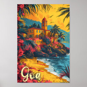 Goa Beach India Vintag Art Travel Illustration Poster