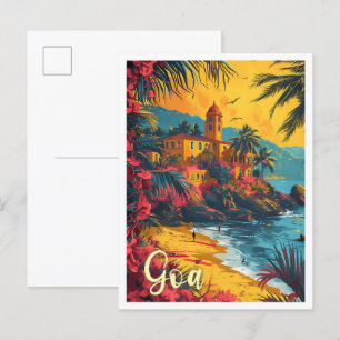 Goa Beach India Vintag Art Travel Illustration Postkarte