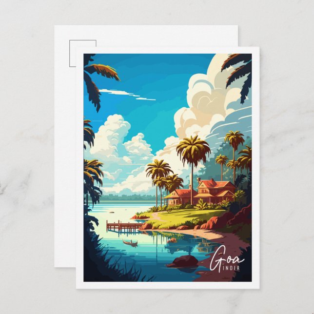 Goa India Vintage Reise Illustration Postkarte (Vorne/Hinten)