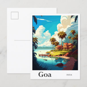 Goa India Vintage Travel Illustration Postkarte