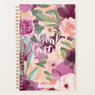 Goal Getter Violet & Pink Wasserfarbe Floral Custo Planer