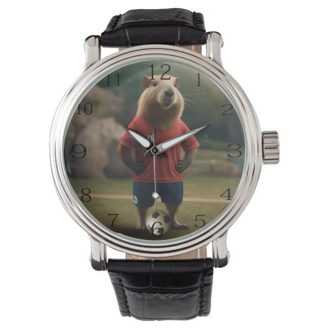 "Goal-Scoring Capybara: Der ultimative Fußballstar Armbanduhr (Vorderseite)