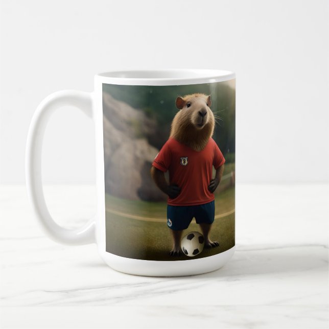 "Goal-Scoring Capybara: Der ultimative Fußballstar Kaffeetasse (Links)