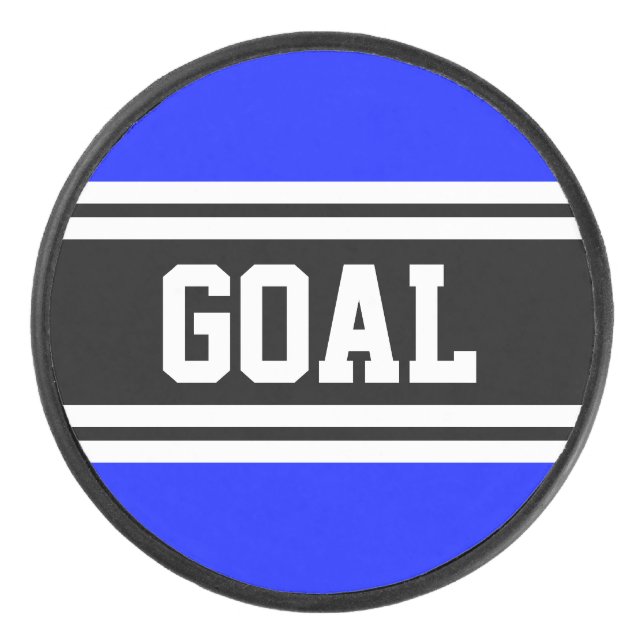 GOAL Vivid Royal Blue Schwarz-weiß Racing Streifen Eishockey Puck (Vorderseite)