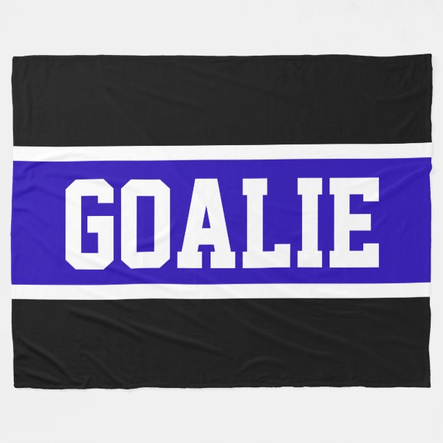 GOALIE Text Bold Athletic Blue Schwarz-weiß Stripe Fleecedecke (Vorderseite (Horizontal))