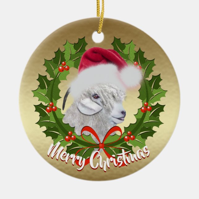 GOAT Angora Ziege Weihnachtsmannmütze Weihnachten Keramikornament (Vorne)