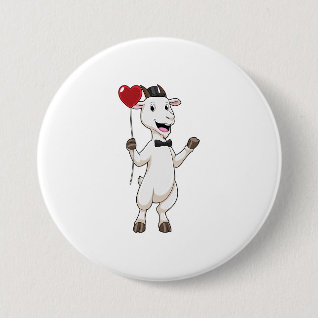 Goat as Groom with Heart Balloon Button (Vorderseite)