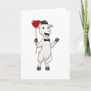 Goat as Groom with Heart Balloon Karte