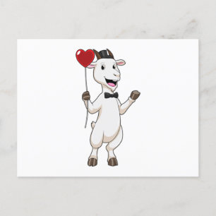 Goat as Groom with Heart Balloon Postkarte