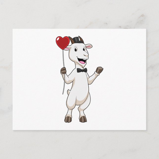 Goat as Groom with Heart Balloon Postkarte (Vorderseite)