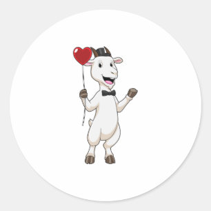 Goat as Groom with Heart Balloon Runder Aufkleber