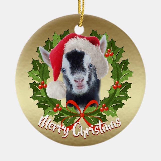 GOAT Baby Nigerian Weihnachtsmannmütze Weihnachtss Keramikornament (Vorne)
