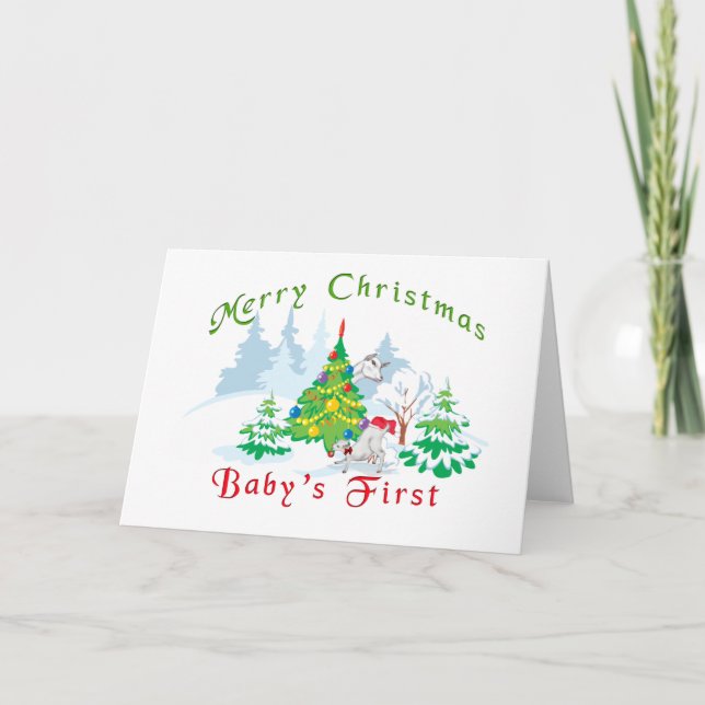 Goat Christmas Baby's First Christmas Feiertagskarte (Vorderseite)
