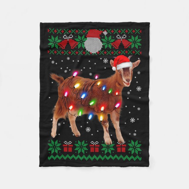 Goat Christmas Sweater Goat Christmas Tree Lights  Fleecedecke (Vorderseite)