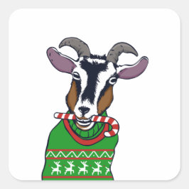 Goat Christmas Sweater Quadratischer Aufkleber