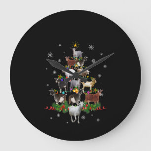 Goat Christmas Tree Snow Goat Xmas Große Wanduhr