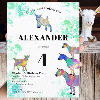 Goat Colorful Watercolor Geburtstagsparty Einladungspostkarte