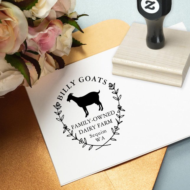 Goat Floral Laurel Editable Business Gummistempel (Von Creator hochgeladen)