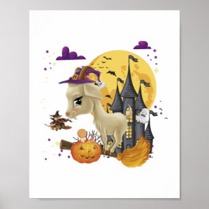 Goat Hexe Broom Pumpkin Halloween-Kostüm Poster